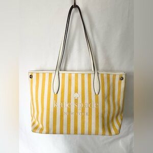 Kate Spade Street yellow striped XL zip tote